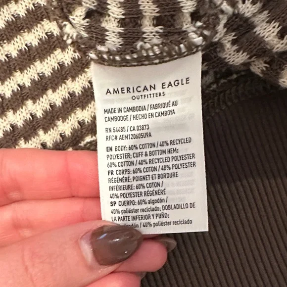 American Eagle Outfitters Brown and White Striped Crewneck Sweater - Picture 3 of 4